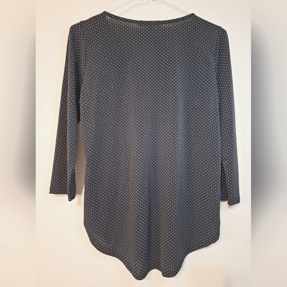 🇺🇸 Green Envelope Los Angles sm 3/4 sleeve 1/4 zip black white Polka-dot top - Picture 3 of 4